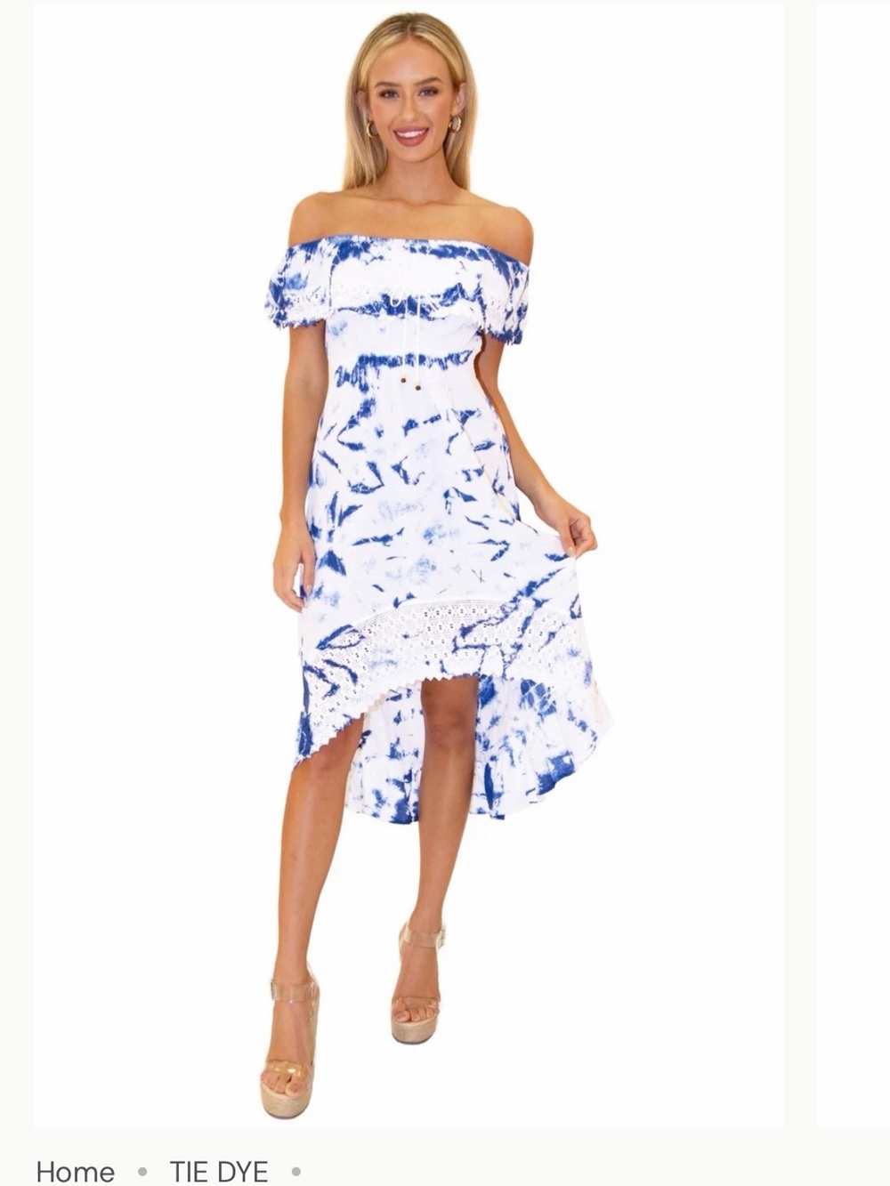 SeaSpice Olivia High Low Midi Dress Off-Shoulder Blue Tie-Dye - NWT - size S/M